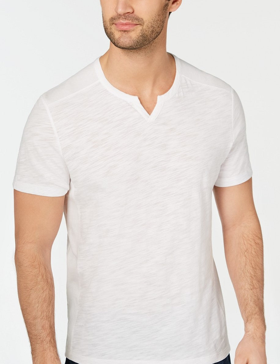 INC International Concepts Men's Ribbed Split Tee White Size Medium