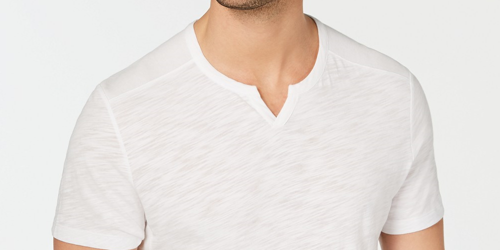 INC International Concepts Men's Ribbed Split Tee White Size XX-Large