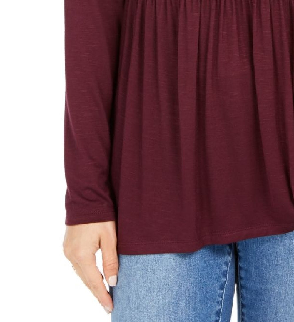 Style & Co Women's Lace-Front Draped Top Wine Size Small