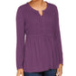 Style & Co Women's Lace-Front Draped Top Purple Size Large