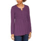 Style & Co Women's Lace-Front Draped Top Purple Size X-Large