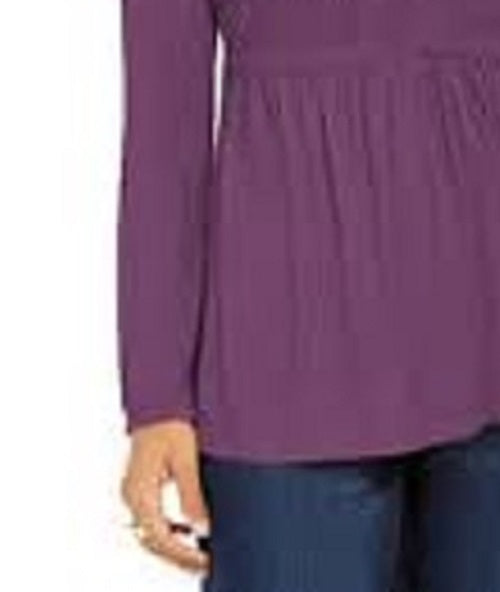 Style & Co Women's Lace-Front Draped Top Purple Size X-Large
