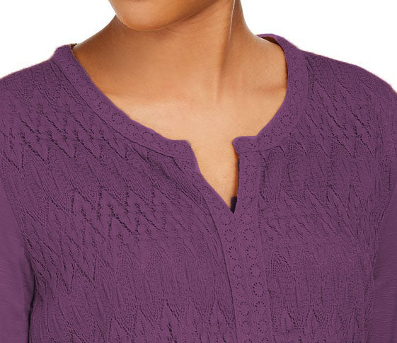 Style & Co Women's Lace-Front Draped Top Med Purple Size Extra Small