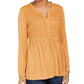 Style & Co Women's Lace-Front Draped Top Gold Size M