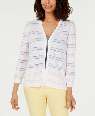 Charter Club Women's Pointelle-Striped Cardigan White Size Small
