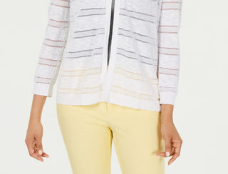 Charter Club Women's Pointelle-Striped Cardigan White Size Small
