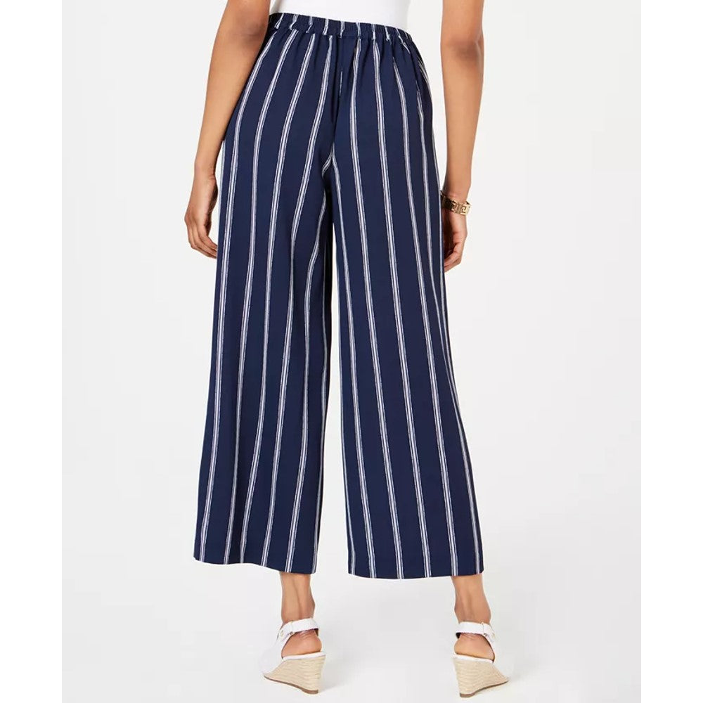 Charter Club Women's Striped Cropped Wide-Leg Pants Blue Size 2 Extra Large