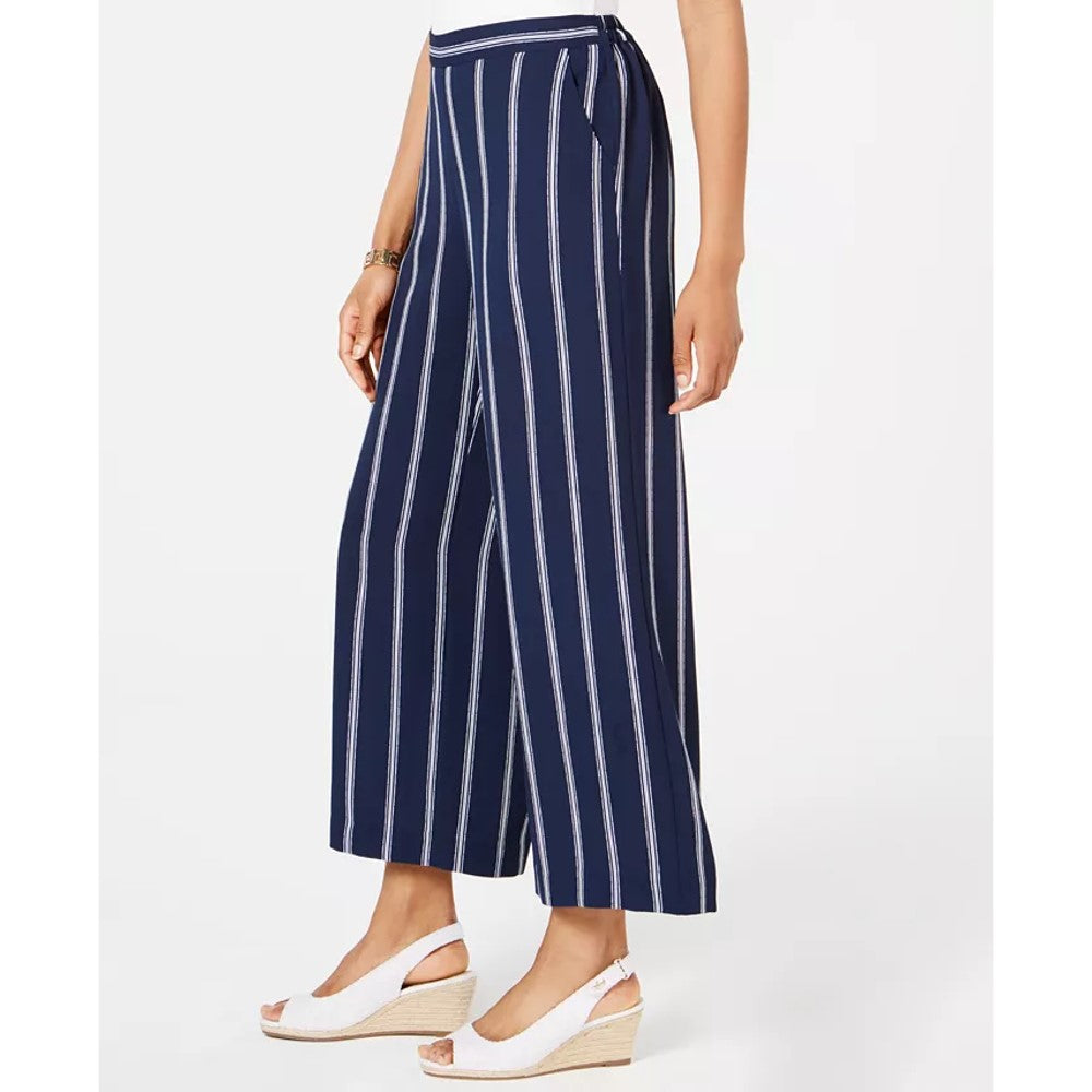 Charter Club Women's Striped Cropped Wide-Leg Pants Blue Size 2 Extra Large