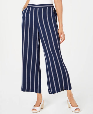 Charter Club Women's Striped Cropped Wide-Leg Pants Blue Size X-Small