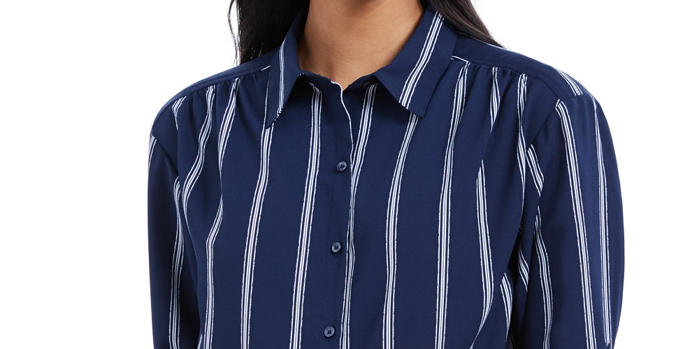 Charter Club Women's Striped Tie-Front Shirt Blue Size Large