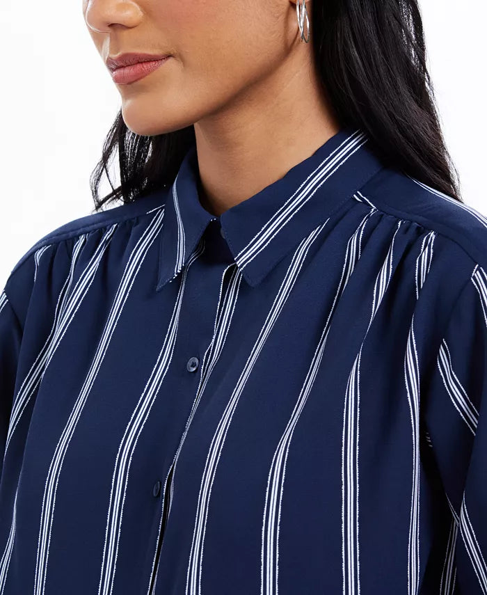 Charter Club Women's Striped Tie-Front Shirt Blue Size Small
