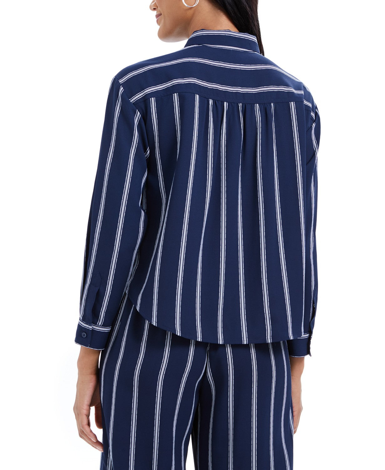 Charter Club Women's Striped Tie-Front Shirt Blue Size Small