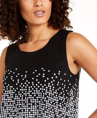 Alfani Women's Petite Tiered Dot-Print Top  Black Size Small
