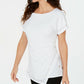 JM Collection Women's Embellished Ruched Side-Tie Top White Size Medium
