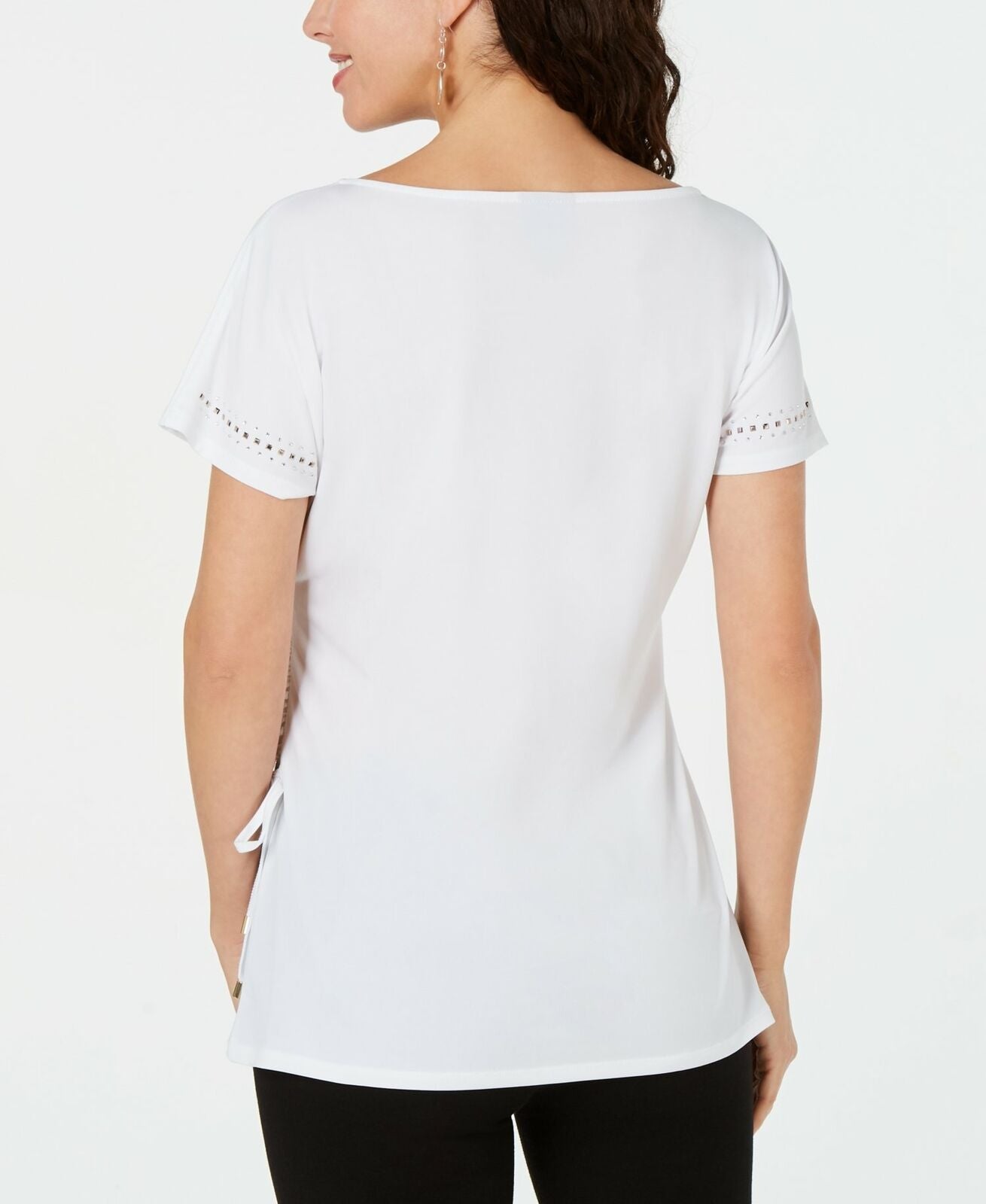JM Collection Women's Embellished Ruched Side-Tie Top White Size Medium
