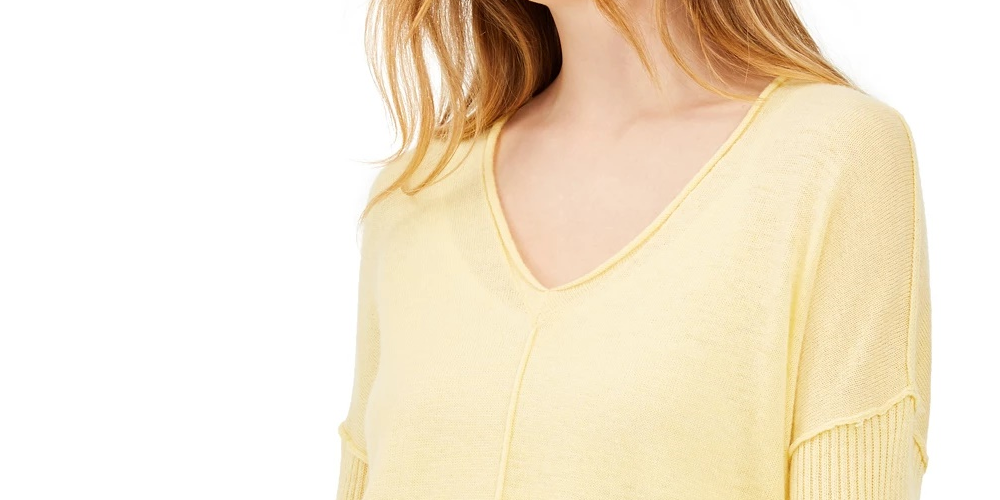INC International Concepts Women's Ribbed Long-Sleeve Tunic Sweater Bright Yellow Size Medium