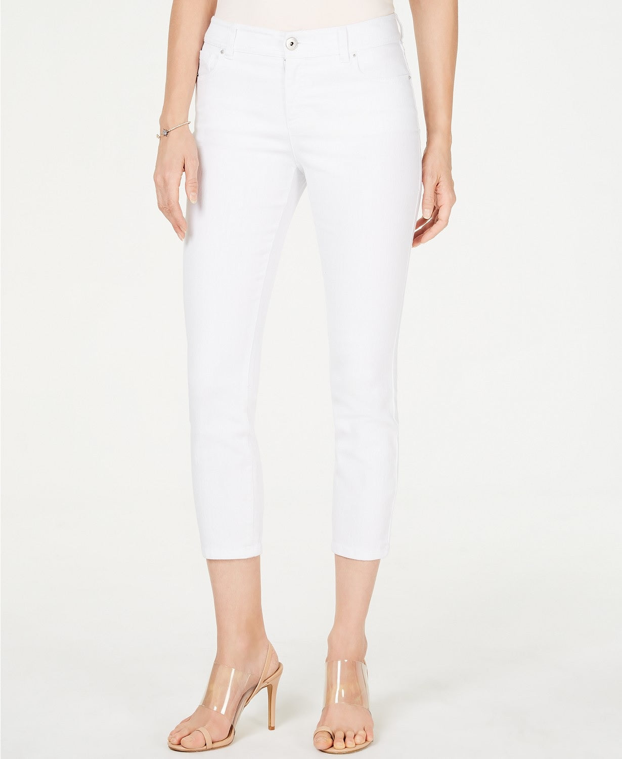 INC International Concepts Women's Curvy-Fit Cropped Straight-Leg Jeans White Size 8