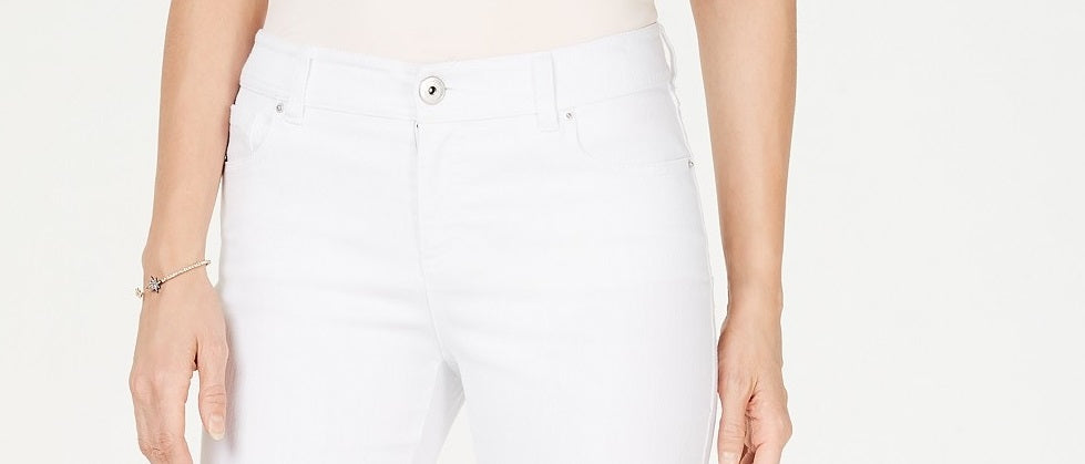 INC International Concepts Women's Curvy-Fit Cropped Straight-Leg Jeans White Size 8