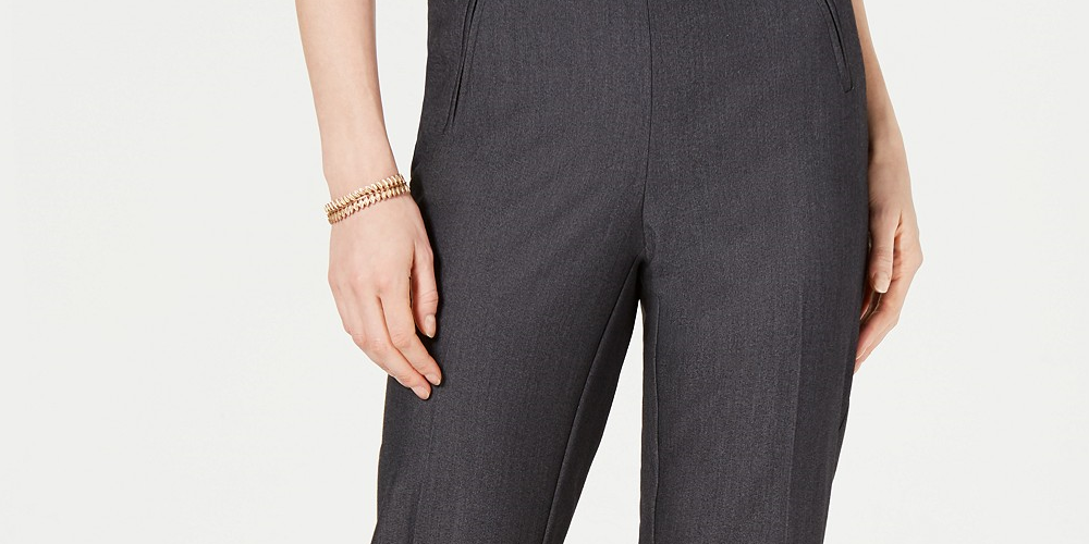 Style & Co Women's Petite Tummy-Control Straight-Leg Pants Gray Size 1