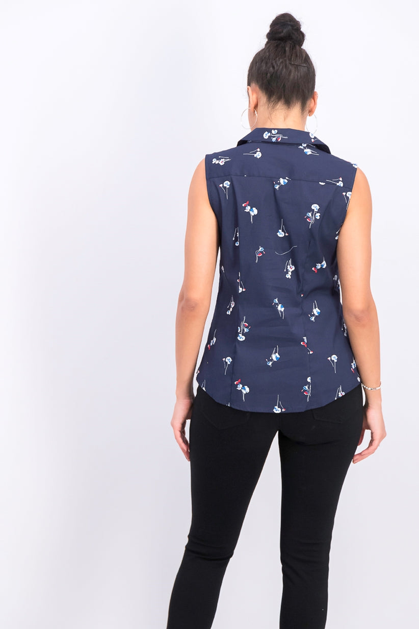 Charter Club Women's Sleeveless Floral-Print Blouse  Blue Size 4