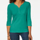 Karen Scott Women's Cotton Henley Top Green Size Small