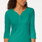 Karen Scott Women's Cotton Henley Top Green Size Small