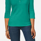Karen Scott Women's Cotton Henley Top Green Size Small