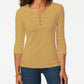 Karen Scott Women's Petite Cotton Henley Shirt Brown Size Large