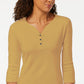 Karen Scott Women's Petite Cotton Henley Shirt Brown Size Large