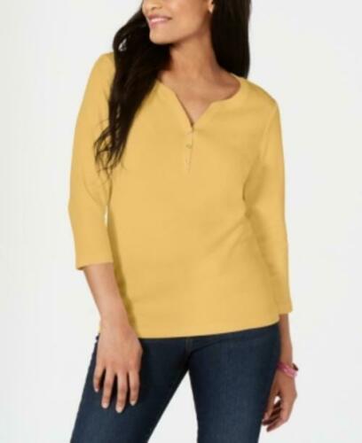Karen Scott Women's Petite Cotton Henley Shirt Yellow Size Petite Extra Large