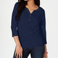 Karen Scott Women's Cotton Henley Shirt Blue Size Petite Small