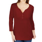 Karen Scott Women's Petite 3/4-Sleeve Henley Shirt Merlot Size Medium