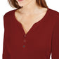 Karen Scott Women's Petite 3/4-Sleeve Henley Shirt Merlot Size Medium