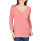 Karen Scott Women's Petite Cotton Henley Shirt  Pink Size Medium