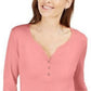 Karen Scott Women's Petite Cotton Henley Shirt  Pink Size Medium