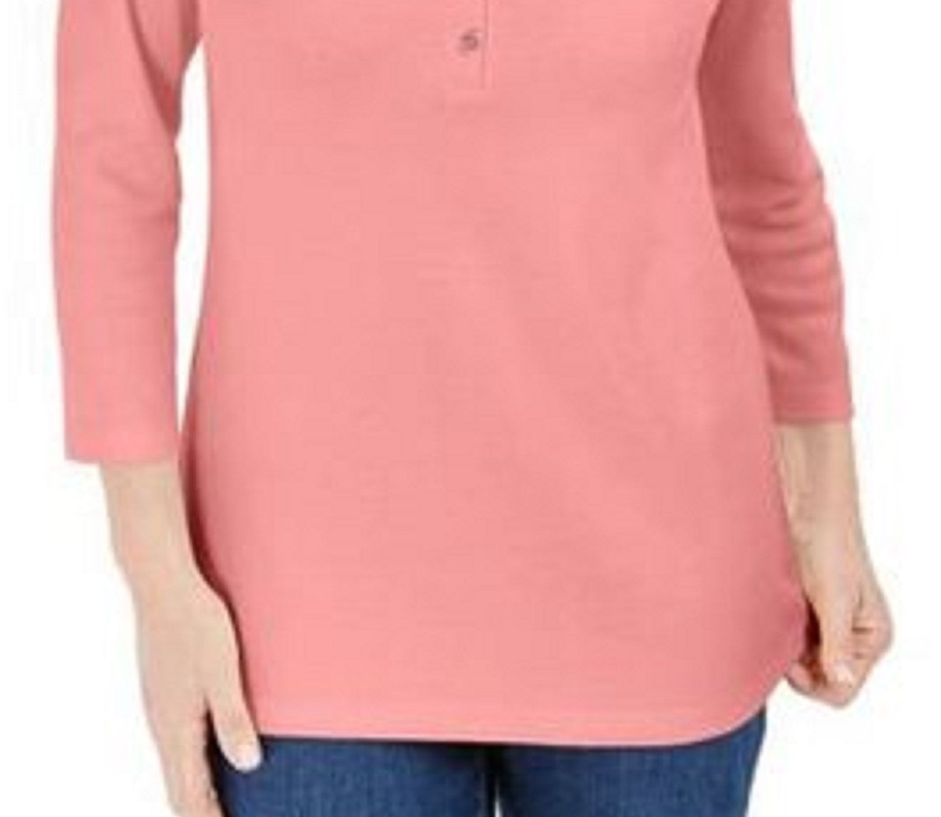 Karen Scott Women's Petite Cotton Henley Shirt  Pink Size Medium