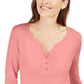 Karen Scott Women's Petite Cotton Henley Shirt Pink Size Petite XL
