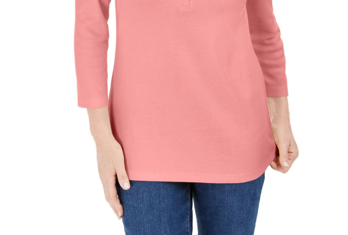 Karen Scott Women's Petite Cotton Henley Shirt Pink Size Petite XL