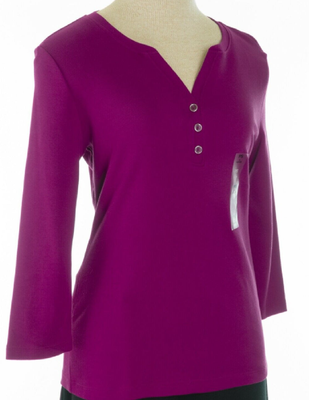 Karen Scott Women's Petite Cotton Henley Shirt Purple Size Small