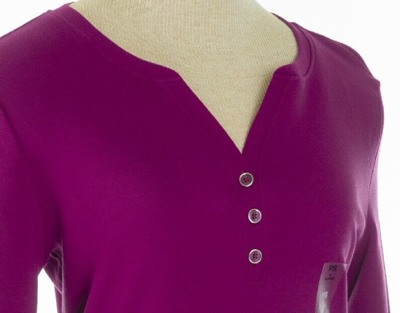 Karen Scott Women's Petite Cotton Henley Shirt Purple Size Small