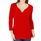 Karen Scott Women's Petite 3/4-Sleeve Henley Shirt Red Size Medium