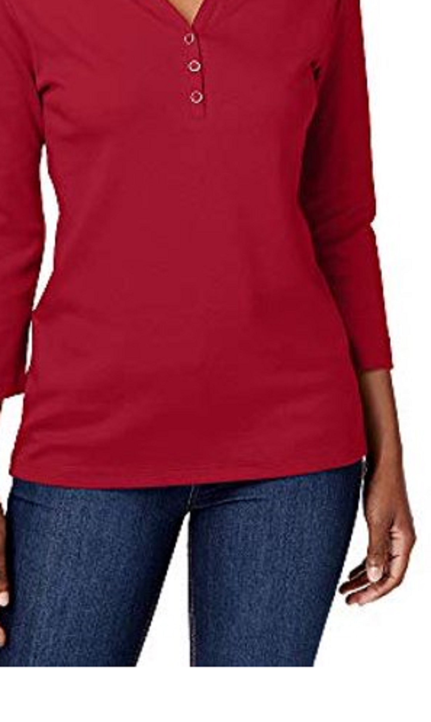 Karen Scott Women's Cotton Henley Shirt Medium Red Size Petite Extra Large