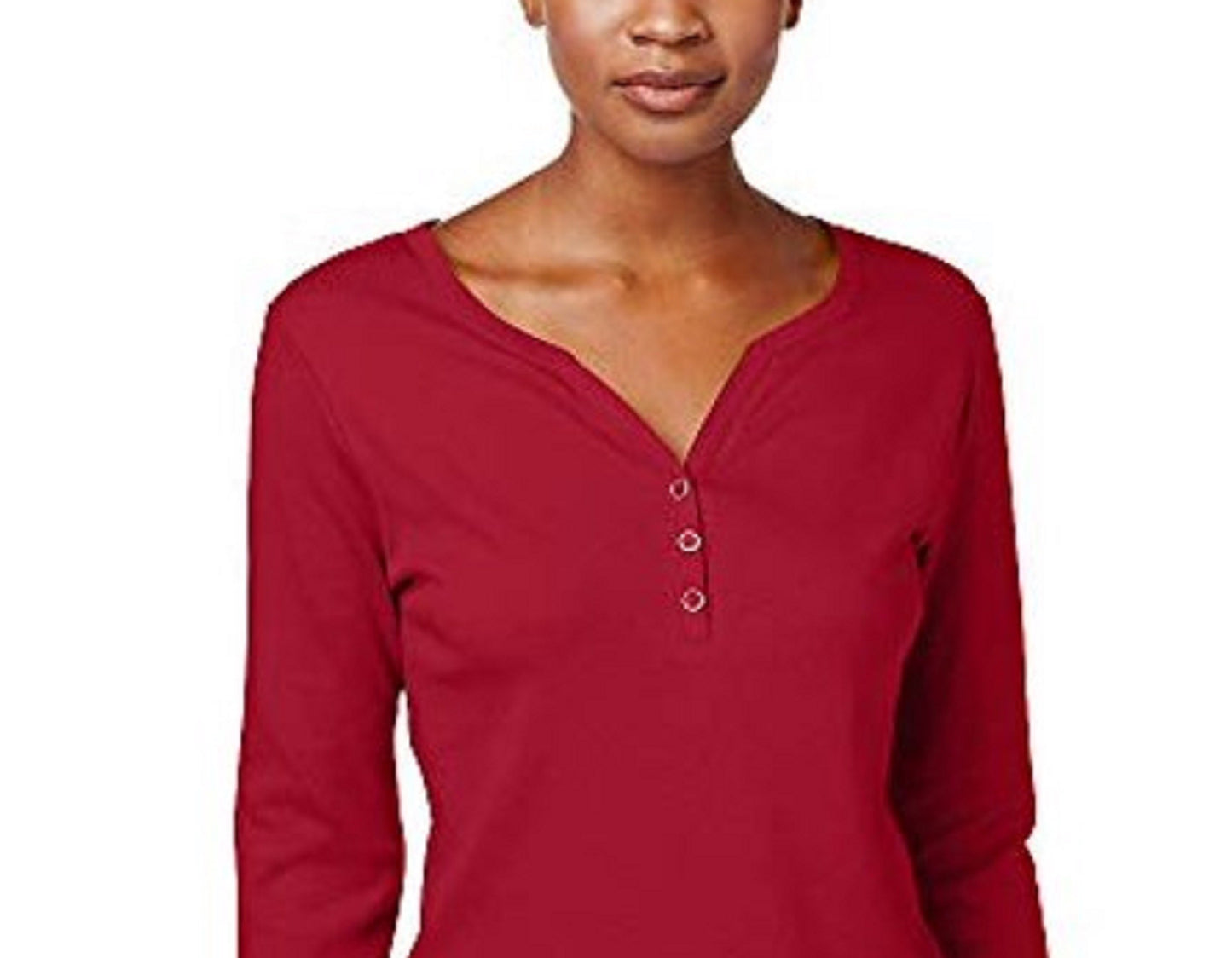 Karen Scott Women's Cotton Henley Shirt Medium Red Size Petite Extra Large