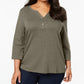 Karen Scott Women's Plus Size Cotton Split-Neck Top Gray Size 2X