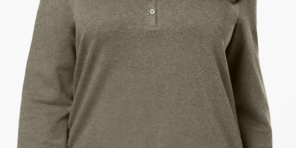 Karen Scott Women's Plus Size Cotton Split-Neck Top Gray Size 2X