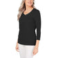 Karen Scott Women's Cotton V-Neck Button-Trim Top Black Size Small