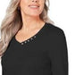 Karen Scott Women's Cotton V-Neck Button-Trim Top Black Size Small