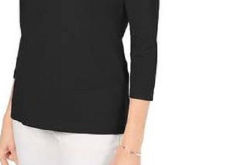 Karen Scott Women's Cotton V-Neck Button-Trim Top Black Size Small