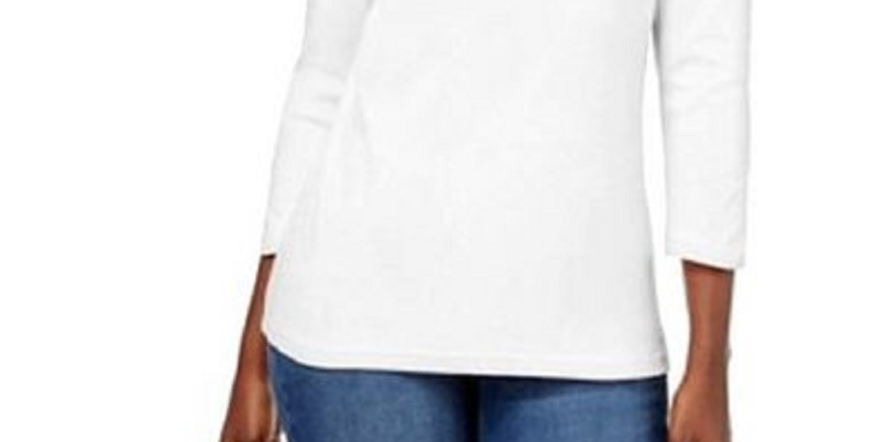 Karen Scott Women's Cotton V-Neck Button-Trim Top White Size Medium