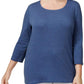 Karen Scott Women's Cotton 3/4-Sleeve Top Blue Size Extra Large